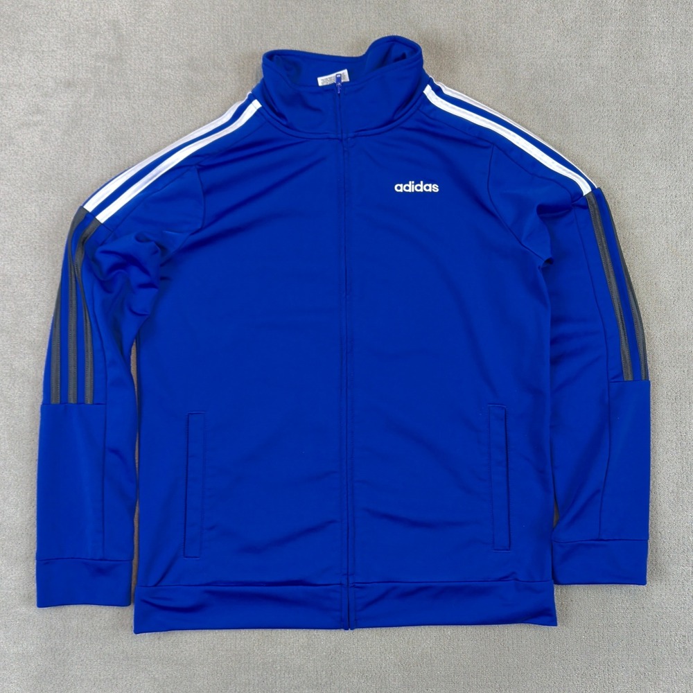Adidas Track Jacket Boy Large 14/16 Blue White 3-Stripe Full Zip AP5485 Atheltic